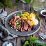 Grillad flankstek med vattenmelonsallad och ugnsrostad potatis
